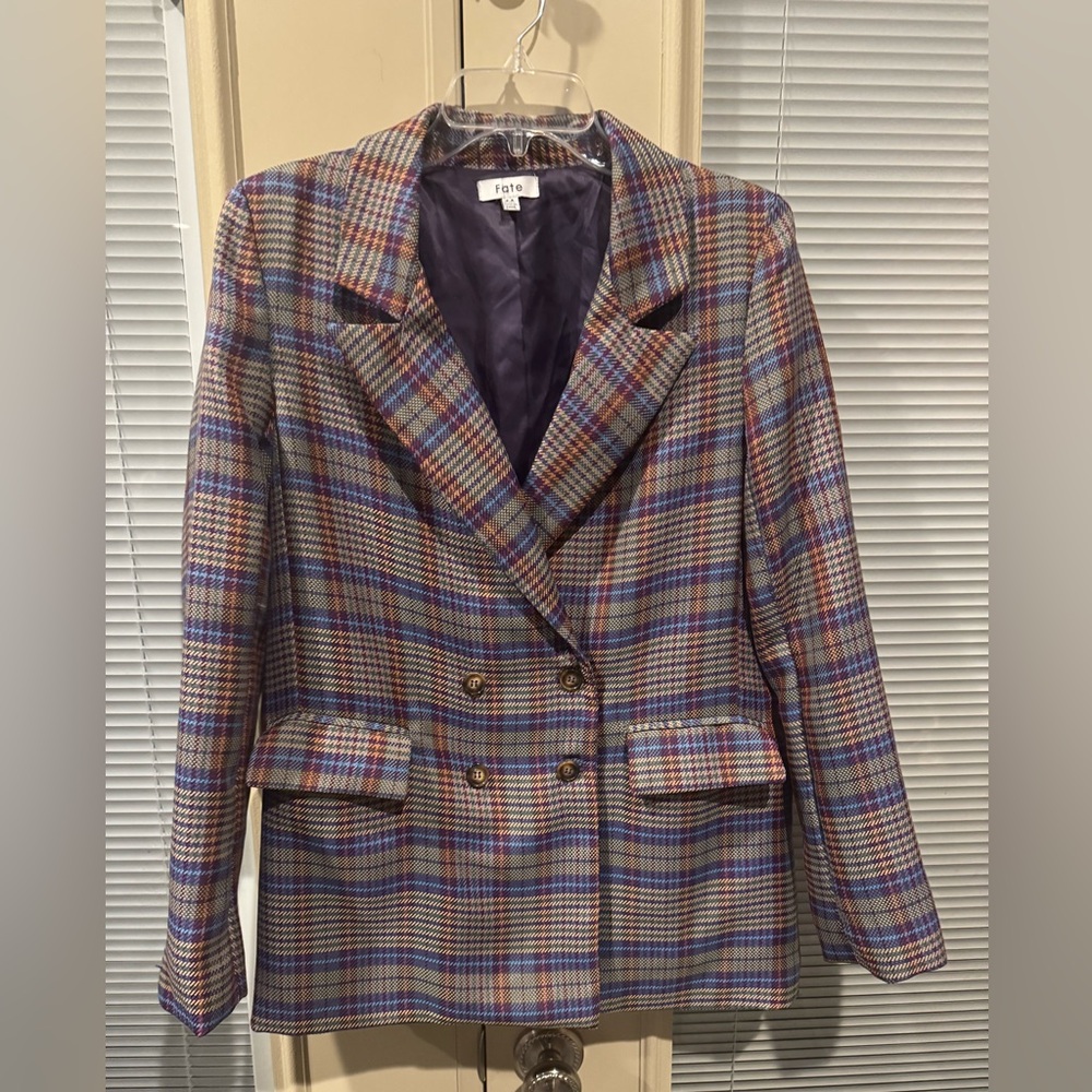 Women's Fate Plaid Double-Breasted Blazer - Size Medium